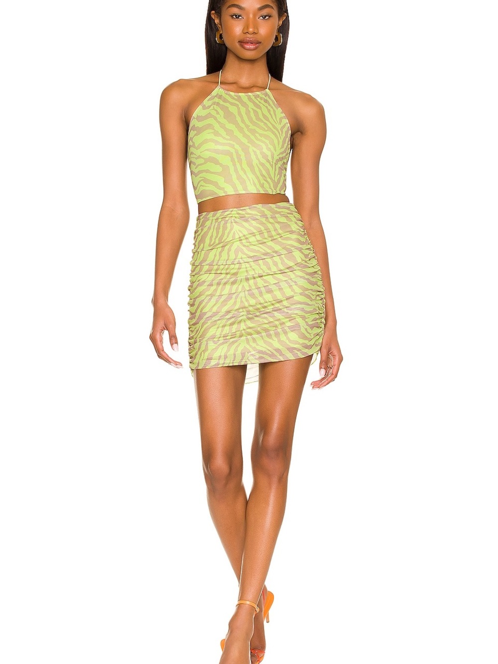superdown Lime Cierra Ruched Skirt Set